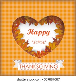 Thansgiving design with heart, foliage and ribbon. Eps 10 vector file.