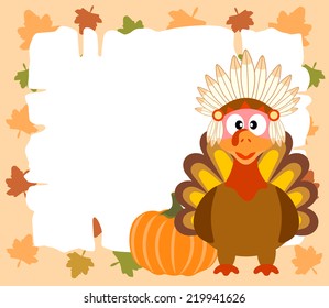 Thanskgiving  Background With Turkey Indian And Pumpkin Vector