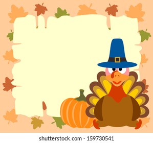 Thanskgiving  Background With Turkey And Pumpkin Vector