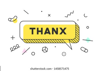 Thanx or Thank You. Banner, speech bubble, poster concept, geometric style with text thanx or thank you. Icon balloon with quote message thanx, thank you. Explosion burst design. Vector Illustration