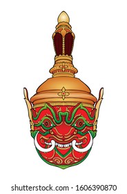 Thao Wessuwan inThai Khon mask pantomime with mandala vector art work 