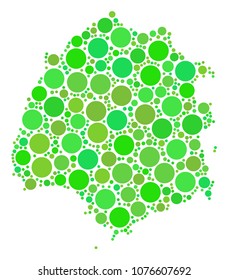 Thassos Greek Island Map mosaic of randomized circle elements in different sizes and fresh green color tones. Vector dots are combined into thassos greek island map mosaic.
