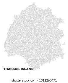 Thassos Island map designed with small points. Vector abstraction in black color is isolated on a white background. Scattered little points are organized into Thassos Island map.