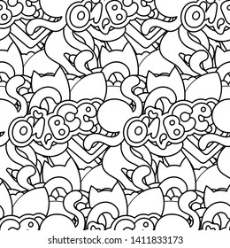 That is all. Seamless vector pattern with cute cartoon monsters and beasts. Nice for packaging, wrapping paper, coloring pages, wallpaper, fabric, fashion, home decor, prints etc. Vector illustration