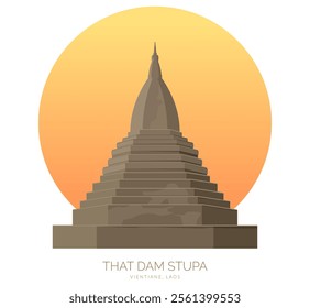That Dam ( Black ) Stupa - Pagoda in Vientiane, Laos - Stock Illustration as EPS 10 File

