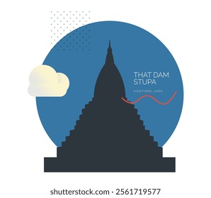 That Dam ( Black ) Stupa - Pagoda in Vientiane, Laos - Stock Illustration as EPS 10 File
