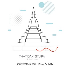 That Dam ( Black ) Stupa - Pagoda in Vientiane, Laos - Stock Illustration as EPS 10 File
