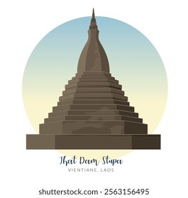 That Dam ( Black ) Stupa - Pagoda in Vientiane, Laos - Stock Illustration as EPS 10 File
