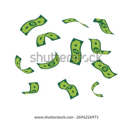 That image shows several animated green dollar bills floating, fluttering, or raining down, suggesting financial movement or abundance.
