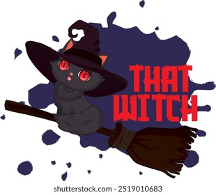 That witch black cat in witch broom