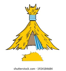 Strohhaus auf weißem Hintergrund Cute Cartoon Vektorgrafik