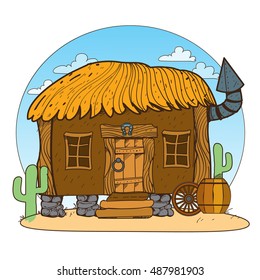 Thatched hut. Design gaming applications, game background, theatrical scenery.