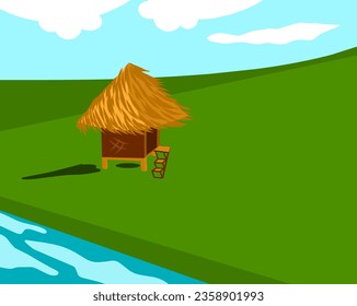 thatched hut in the rice field