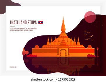 Thatluang Stupa, Vientiane With A National Symbol Of Laos. Southeast Asia Landmark.