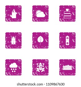 Thaw icons set. Grunge set of 9 thaw vector icons for web isolated on white background