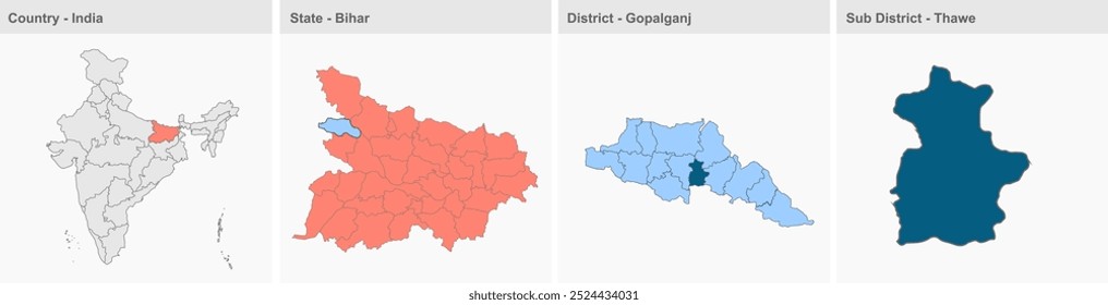 Mapa de Thawe (Distrito de Gopalganj, Estado de Bihar, República de la India), Distrito de Gopalganj, Estado de Bihar, República de la India, Gobierno de Bihar, Territorio indio, India oriental, política, aldea, turismo