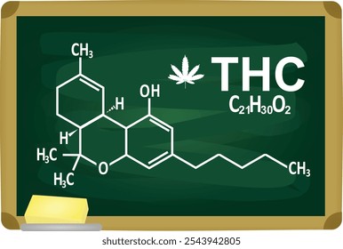 THC-Formel auf grünem Brett. Vektorgrafik