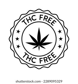 thc free badge, thc free stamp icon black and white, thc free emblem, seal, tag, label for cbd hemp oil label design template elements with marijuana leaves