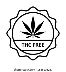 THC free black. Zero Tetrahydrocannabinol. Circle image with cannabis leaf. Flat vector illustration isolated on white background.