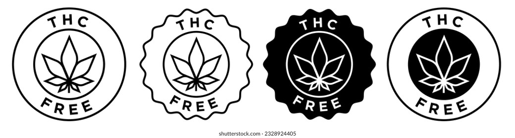 THC Free Icon Set Kollektion. Vektorsymbol für kein Cannabis-Inhaltsstoff in Lebensmitteln oder Öl. Rundkreiszeichen im Zeichen von Tetrahydrocannabinol oder cbd-Formel für Web-App ui 