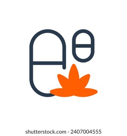 Ilustración del icono del vector de la píldora del THC para el alivio psicoactivo en forma medicamentosa