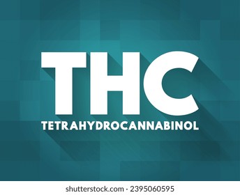 THC - Tetrahydrocannabinol is the principal psychoactive constituent of cannabis, text concept background