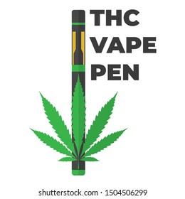 THC vape pen illustration. Vape pen in flat style and cannabis leaf. Vector illustration EPS10.