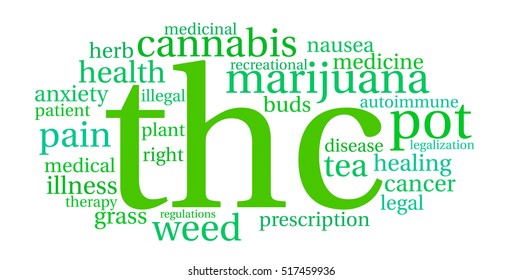 THC word cloud on a white background.  