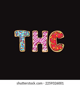 letra de texto de thc de la galleta pastel donut cera de aceite nug vector