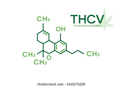THCV molecular formula. Tetrahydrocannabivarin molecule structure on white background.