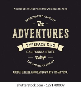 "The Adventures". Handcrafted Font Duo. Vintage Typeface. Vector.