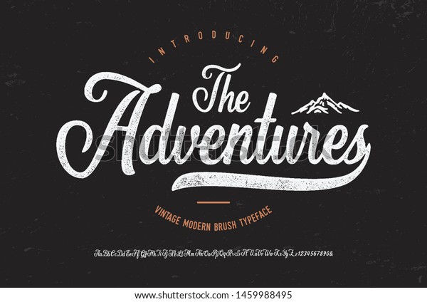 Die Abenteuer Vintage Brush Script Modern Stock Vektorgrafik Lizenzfrei