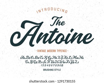 "The Antoine". Vintage Brush Script Modern Alphabet. Retro Typeface. Vector Font Illustration. Vector