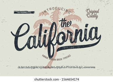 "The California". Vintage Brush Font. Retro Typeface. Vector Illustration.