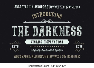 "The Darkness". Hand Made Typeface. Custom handwritten alphabet. Original Letters and Numbers. Clean and Textured Versions Included. Vector.