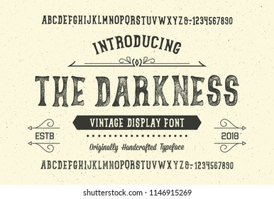 "The Darkness". Hand Made Typeface. Custom handwritten alphabet. Original Letters and Numbers. Clean and Textured Versions Included. Vector.