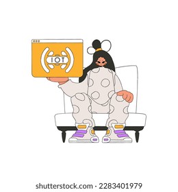 .The girl has the IoT logo in her grasp.