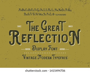 "The Great Reflection". Handmade Modern Font Duo. Textured Version With Shadow Text Effect. Retro Typeface. Vector