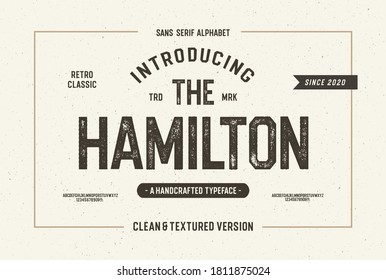 "The Hamilton". Octagonal Alphabet. Retro Typeface. Clean & Textured Versions Included. Vector Illustration.