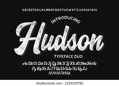  "The Hudson". Vintage Brush Script Modern Alphabet With Handmade Font. Vector Illustration. 