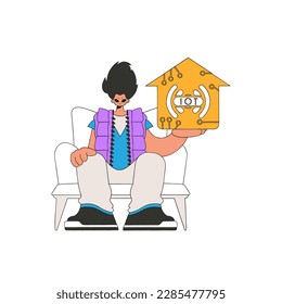 .The man clutches the IoT emblem in his grasp.