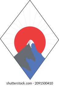 "El Monte de Japón" con fondo de monte y bandera japonesa