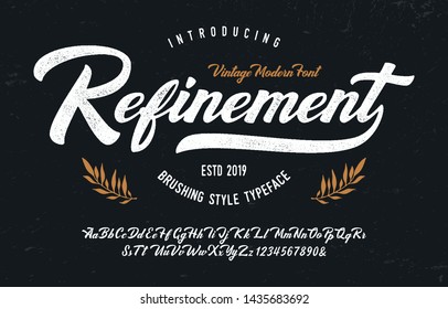 "The Refinement". Vintage Brush Script Modern Font. Retro Typeface. Vector Illustration.