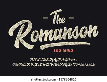  "The Romanson". Vintage Brush Script Modern Alphabet. Retro Font. Vector Illustration. 
