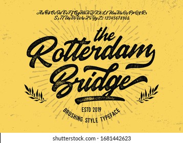 "The Rotterdam Bridge".Original Brush Script Font. Retro Typeface. Vector Illustration.