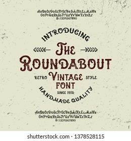 "The Roundabout". Retro Font Duo. Vintage Handcrafted Typeface. Clean & Textured Versions Included. Vector Illustration.