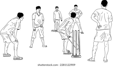 "The Sound of Cricket: A Doodle of Men Setting Up in the Street"
"Street Smarts: A Sketch of Men Strategizing a Game of Cricket"
"Cricket in the City: A Cartoon Drawing of Urban Play"