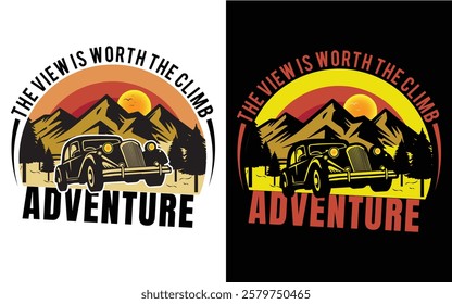 "The view is worth the climb adventure" t-shirt design.