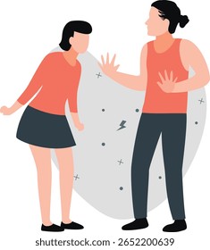 "A esposa, visivelmente chateada, está gritando com o marido, gesticulando com frustração."