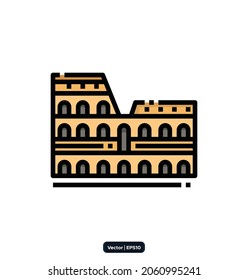 The_Colosseum icon. Travel landmarks and destinations icons. Vector icon set representing global tourist landmarks and travel destinations for vacations.